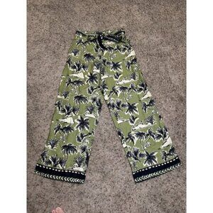 NWT TAHARI LINEN Elastic Waist Belt Wide Leg Pants Tropical Beach Hawaiian SMALL